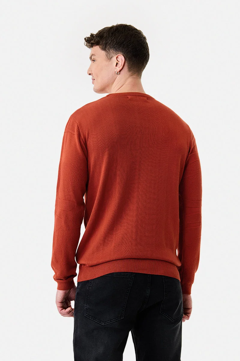 SNITCH Orange Regular Fit Textured 100% Cotton Sweater for Men | Best Price UAE